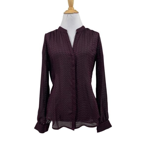 Joie Shirt Womens XS Extra Small Burgundy Mintee Houndstooth Hidden Buttons - Picture 1 of 14